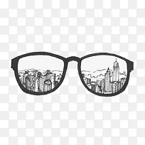 黑白城市倒影眼镜