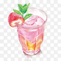 冰镇草莓汁手绘画素材图片