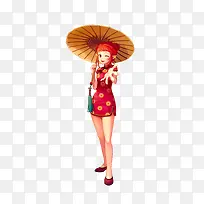 撑伞的唐装女孩