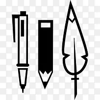 钢笔、铅笔、鹅毛笔图标
