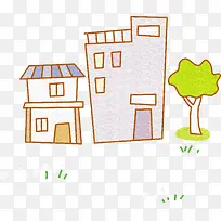 卡通手绘房子树林素材免抠