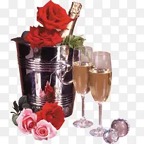 桶里的玫瑰花香槟西餐