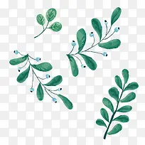 矢量绿色水彩手绘植物叶脉装饰