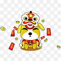 新年手绘卡通装饰狗狗拜年海报设