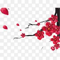 红色墨迹文艺花朵梅花树枝