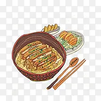 鸡排盖饭手绘画素材图片