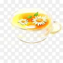 手绘漫画黄色花朵茶杯