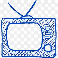 手绘蓝色线条老式黑白电视