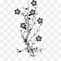 黑白花朵树枝装饰背景矢量图
