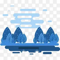 时尚蓝色树木风景插画