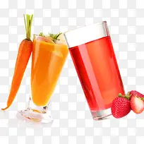 健康又营养的胡萝卜汁和草莓汁