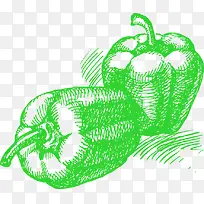 手绘绿色素描青椒图案