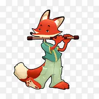 矢量卡通吹笛子的狐狸素材
