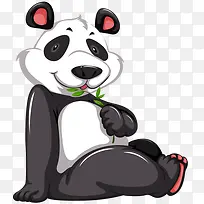 卡通吃草熊猫