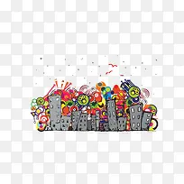 卡通城市建筑插画