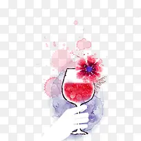 手绘红酒和手