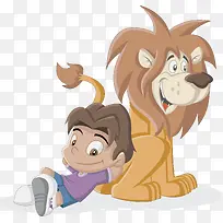 狮子与男孩卡通元素