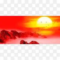中国风山上太阳日出背景banner