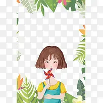 卡通手绘春季女孩插画