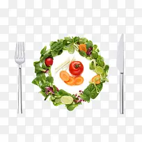 刀叉西红柿蔬菜盘子抠图素材