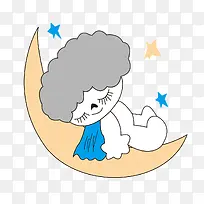 睡在月亮上的小男孩