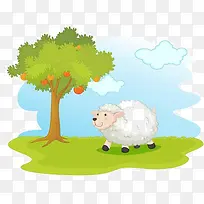 卡通草地上的羊
