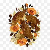 矢量罂粟与鸟