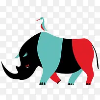 彩色犀牛手绘唯美图