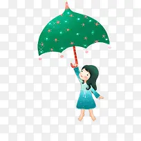 卡通小女孩撑伞飞行