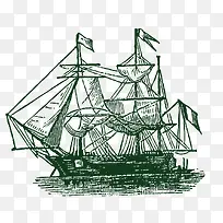 矢量手绘铅绘轮船古代帆船