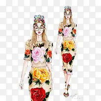 手绘创意花卉服装插画设计