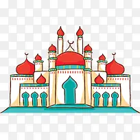 手绘彩色伊斯兰教堂