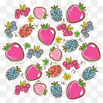卡通手绘草莓蓝莓树莓果实