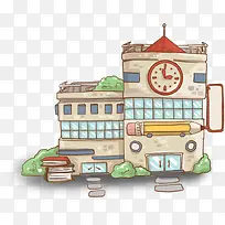 手绘钟表建筑创意