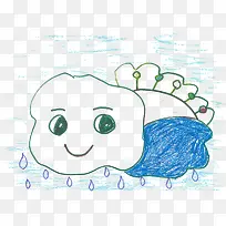 卡通手绘云下雨