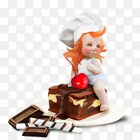 卡通巧克力蛋糕和小厨师