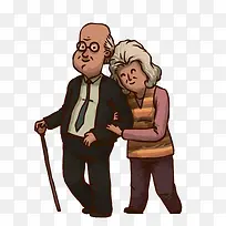 一起散步的老年夫妻