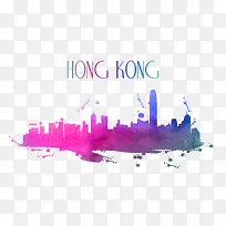 香港水彩城市剪影