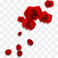 散布红色玫瑰花情人节元素