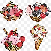 矢量草莓蓝莓甜品插画