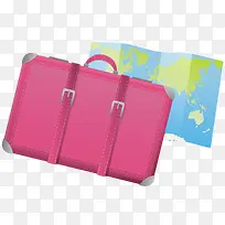 矢量粉红色行李箱子和世界地图