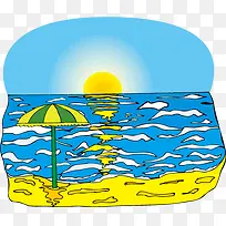 海边太阳伞风景插画矢量
