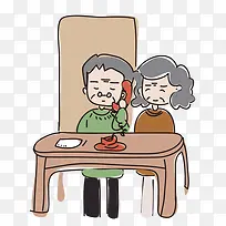 卡通老年夫妇打电话