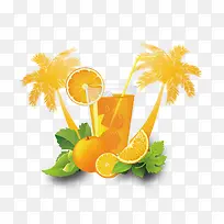 矢量椰子树和橘子汁