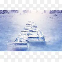 雪地冰块桥梁海报背景