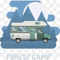 矢量森林营地和汽车