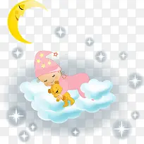 睡在云端的小宝宝矢量图