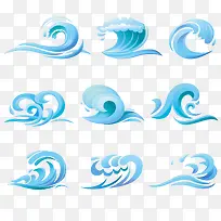 蓝色卡通卷起海浪素材