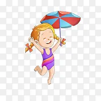 卡通小孩举着雨伞