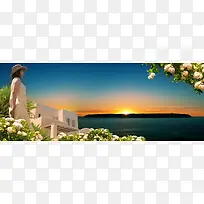 黄昏太阳海平面蓝色地中海